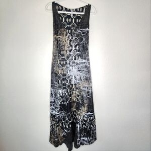 PIANURASTUDIO Satin Abstract Maxi Dress 44